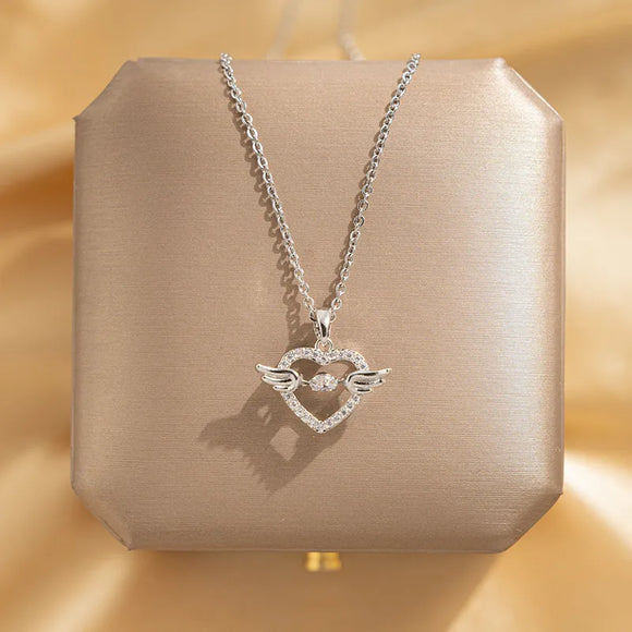 Sweet Heart Necklace with Angel Wings